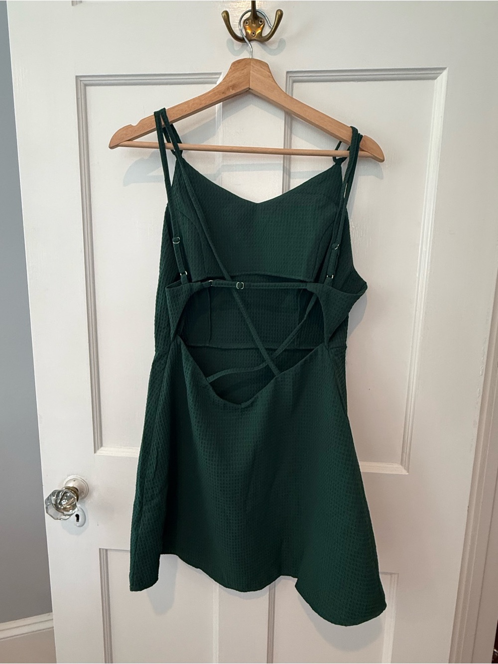 Halara Backless Crisscross Adjustable Strap Waffle Mini Casual Dress NEW Green M